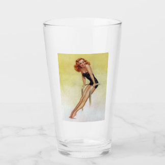 Sexy Vintages Button Up Girl Pint Trinkglas Glas