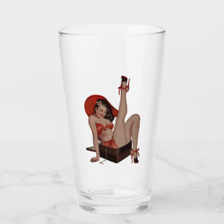 Sexy Vintages Button Up Girl Pint Trinkglas Glas
