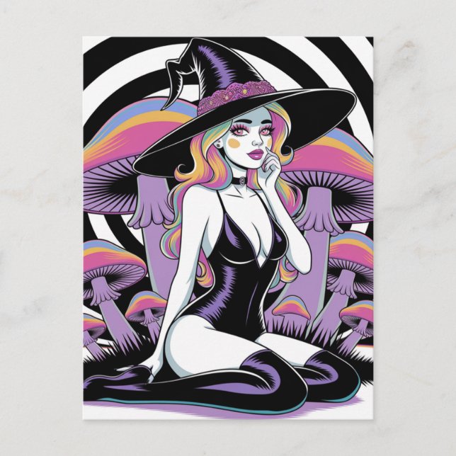 Sexy Witch and Mushrooms Postkarte (Vorderseite)