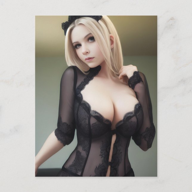 Sexy Woman in Black Lace Lingerie Postkarte (Vorderseite)