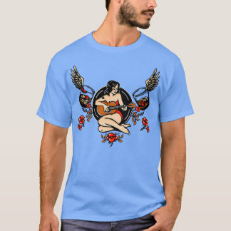 Sey Vintag Pinup Girl mit Rose & Whiskey Playin T-Shirt