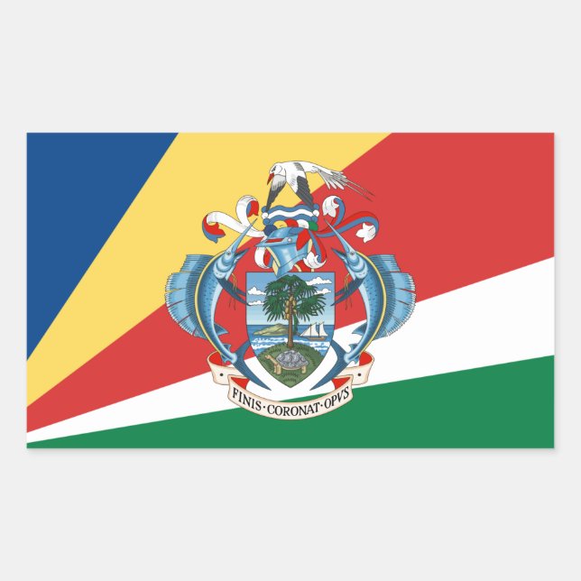 Seychellen-Flagge und -Wappen, Seychellen Rechteckiger Aufkleber (Vorderseite)