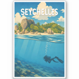Seychellen Illustration Reise Kunst Vintage Aufkleber