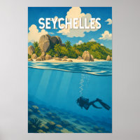 Seychellen Illustration Reise Kunst Vintage