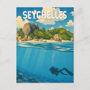 Seychellen Illustration Reise Kunst Vintage Postkarte