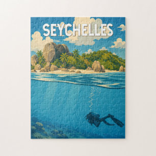 Seychellen Illustration Reise Kunst Vintage Puzzle