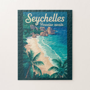 Seychellen Strand Illustration Reise Kunst Vintage Puzzle