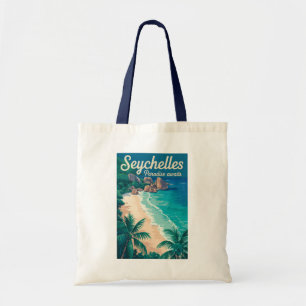 Seychellen Strand Illustration Reise Kunst Vintage Tragetasche