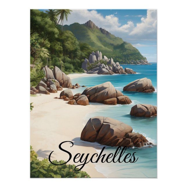 Seychellen Strand Reiseplakat Poster (Vorderseite)