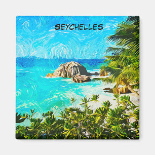 Seychellen-Tropen-Ölgemälde – Lebendige Insel Magnet