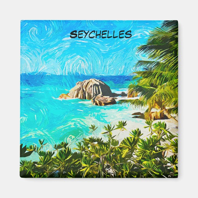 Seychellen-Tropen-Ölgemälde – Lebendige Insel  Magnet (Vorne)