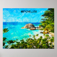 Seychellen-Tropen-Ölgemälde – Lebendige Insel