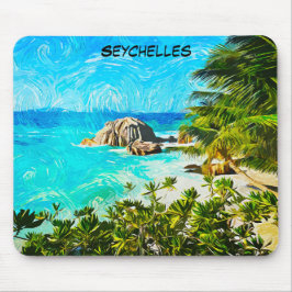 Seychellen-Tropenölmalerei – Vibrante Insel Mousepad