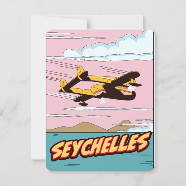 Seychelles Cartoon Reiseplakat. (Vorderseite)