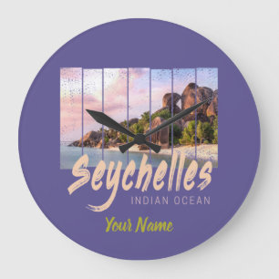 Seychelles Indian Ocean vintage sunset souvenir Große Wanduhr