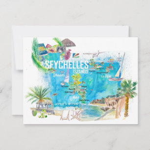Seychelles Islands Illustrierte Reisekarte Postkarte