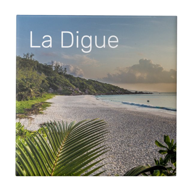 Seychelles La Digue Sunset Beach Holiday Souvenir Fliese (Vorderseite)
