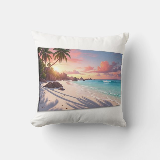 Seychelles Sunrise Beach Throw Kissen (Vorderseite)