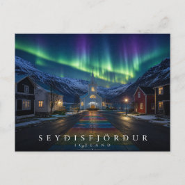 Seyðisfjörður Blaue Kirche Regenbogenstraße Aurora Postkarte