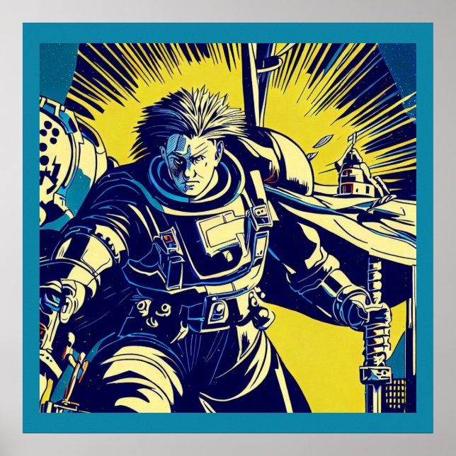 SF - Anime Hero Woodcut 1 Poster (Vorne)