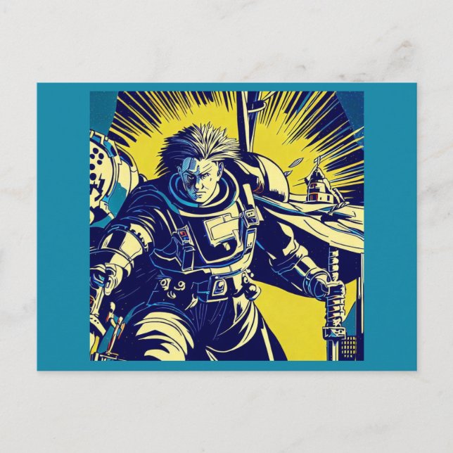 SF - Anime Hero Woodcut 1 Postkarte (Vorderseite)