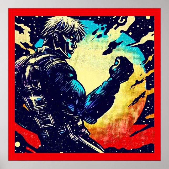 SF - Anime Hero Woodcut 2 Poster (Vorne)