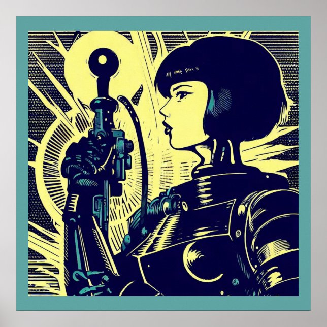 SF - Anime Hero Woodcut 3 Poster (Vorne)