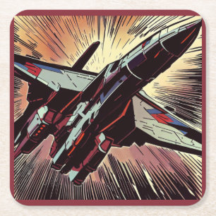 SF - Anime Starfighter Woodcut 2 Rechteckiger Pappuntersetzer