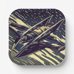 SF - Anime Starfighter Woodcut 4 Pappteller