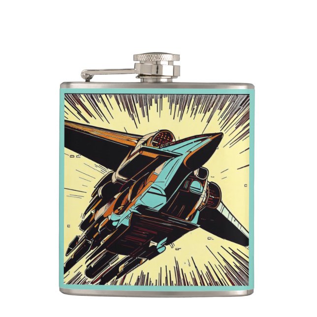 SF - Anime Starfighter Woodcut Vinyl Wrapped Flask Flachmann (Vorderseite)