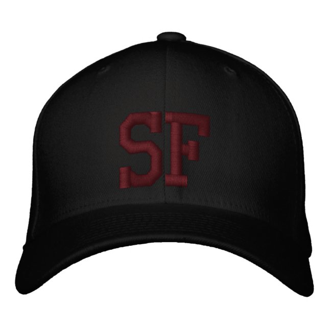 SF Custom Cap - Schwarz und Rot Bestickte Kappe (Vorderseite)