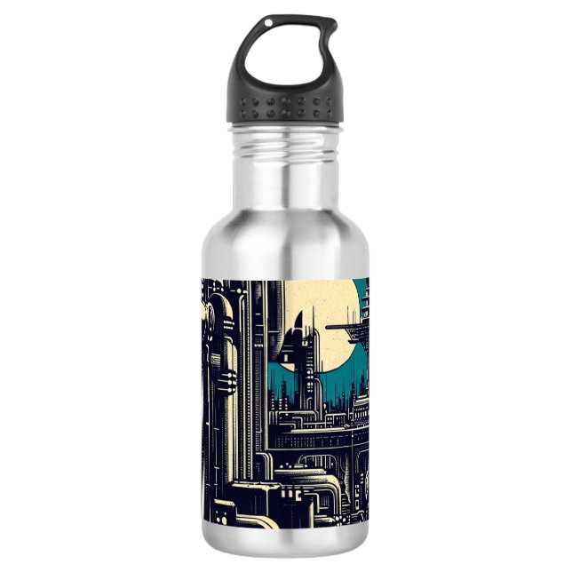 SF Futuristischer Stadtwaldschnitt 2 Edelstahlflasche (Vorderseite)