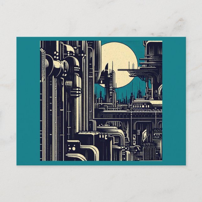 SF Futuristischer Stadtwaldschnitt 2 Postkarte (Vorderseite)