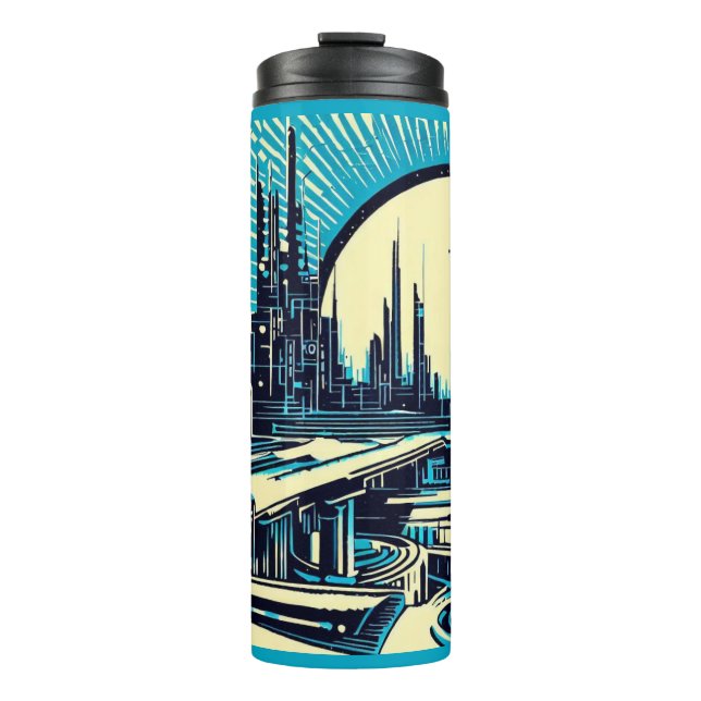 SF Futuristischer Stadtwaldschnitt 3 Thermosbecher (Vorderseite)