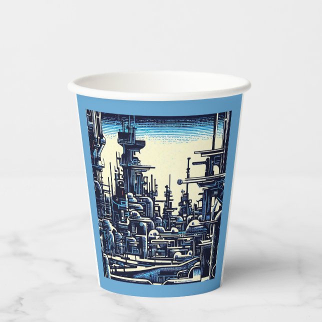 SF Futuristischer Stadtwaldschnitt 4 Pappbecher (Vorderseite)