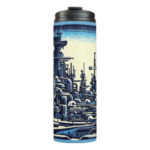 SF Futuristischer Stadtwaldschnitt 4 Thermosbecher