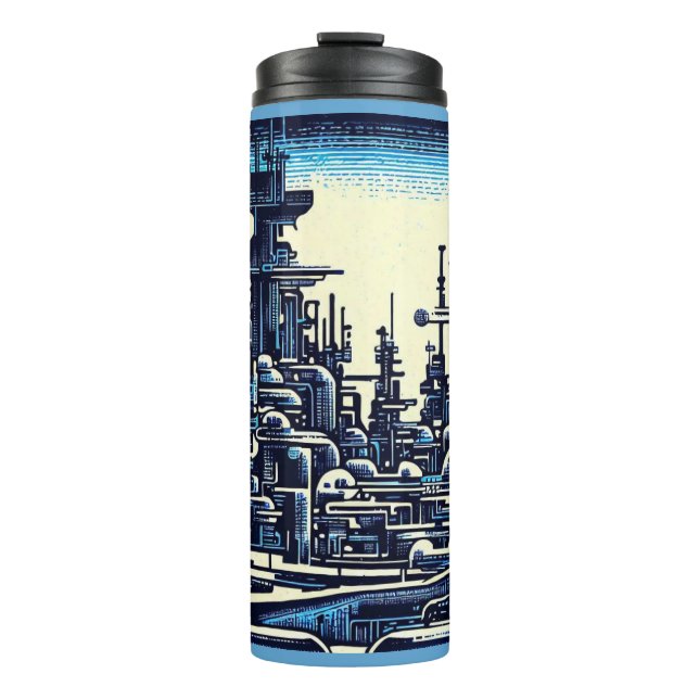 SF Futuristischer Stadtwaldschnitt 4 Thermosbecher (Vorderseite)
