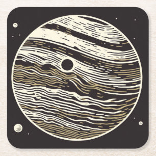 SF Jupiter Woodcut 1 Rechteckiger Pappuntersetzer