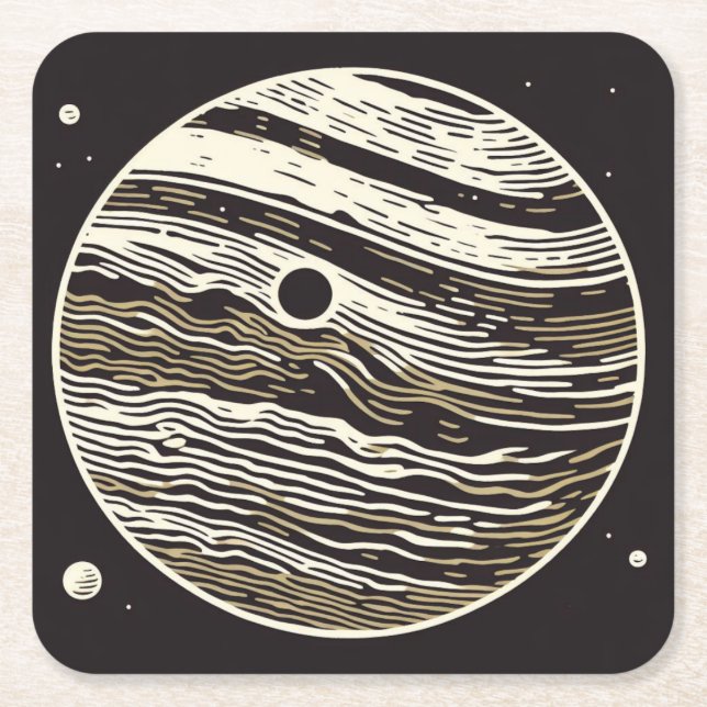 SF Jupiter Woodcut 1 Rechteckiger Pappuntersetzer (Vorderseite)