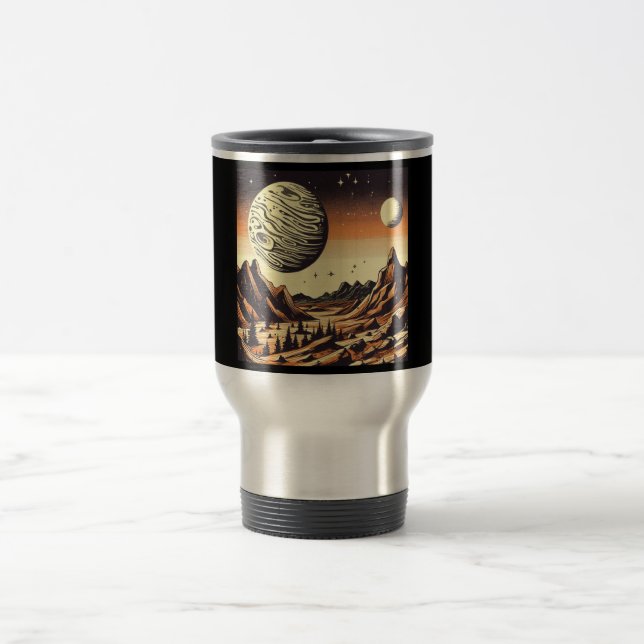 SF Mars Landschaft Holzschnitt 1 Reisebecher (Mittel)