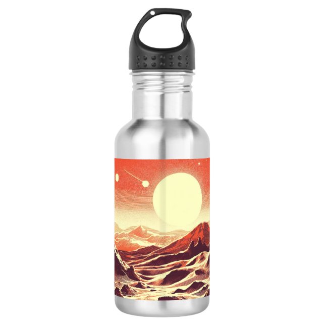 SF Mars Landschaft Holzschnitt 2 Edelstahlflasche (Vorderseite)