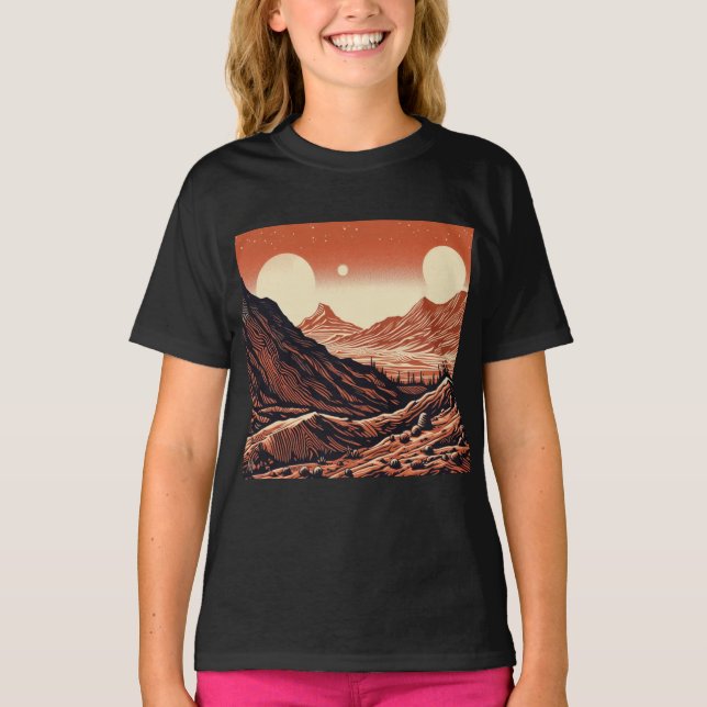 SF Mars Landschaft Holzschnitt 4 T-Shirt (Vorderseite)