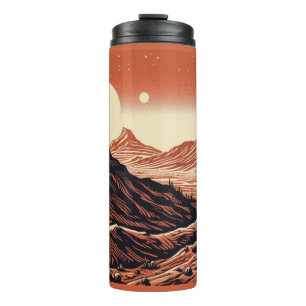 SF Mars Landschaft Holzschnitt 4 Thermosbecher