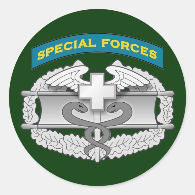SF Q-Registerkarte und Combat Medic-Abzeichen Runder Aufkleber (Vorderseite)