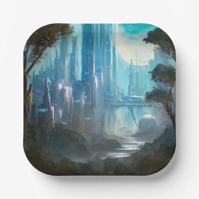 SF - Stadt auf dem Waldgebiet 2 Pappteller (Vorderseite)