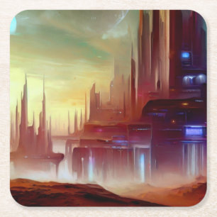 SF-Stadt auf einem seltsamen Planeten 1 Rechteckiger Pappuntersetzer