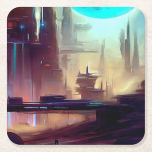 SF-Stadt auf einem seltsamen Planeten 3 Rechteckiger Pappuntersetzer