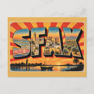 Sfax Medina Lagune Olivenhaine Vintage Reise Kunst Postkarte
