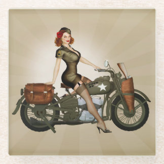 Sgt. Davidson Army Motorcycle Pinup Dankeschön-Kar Glasuntersetzer