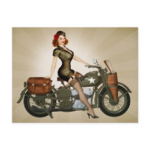 Sgt Davidson Army Motorrad Pinup Postkarte